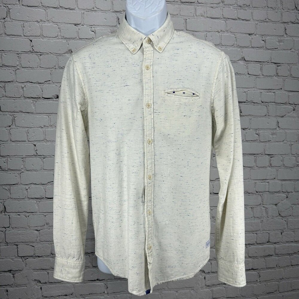 Scotch And Soda Amsterdam Blauwatch Crème Speckled Long Sleeve Shirt Size Small